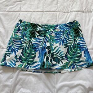 Sunsets Womens 16 Tropical Sporty Swim Skirt Green White Floral Beach Summer